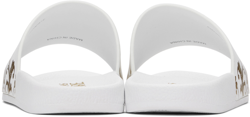 Shop Versace Jeans Couture White Watercolor Couture Slides In Eg03 White + Gold