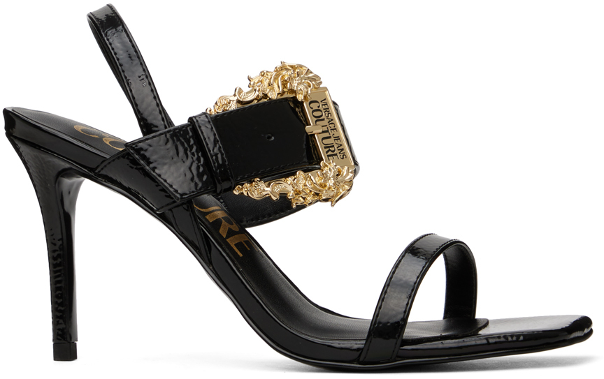 Shop Versace Jeans Couture Black Baroque Emily Slingback Heeled Sandals In E899 Black