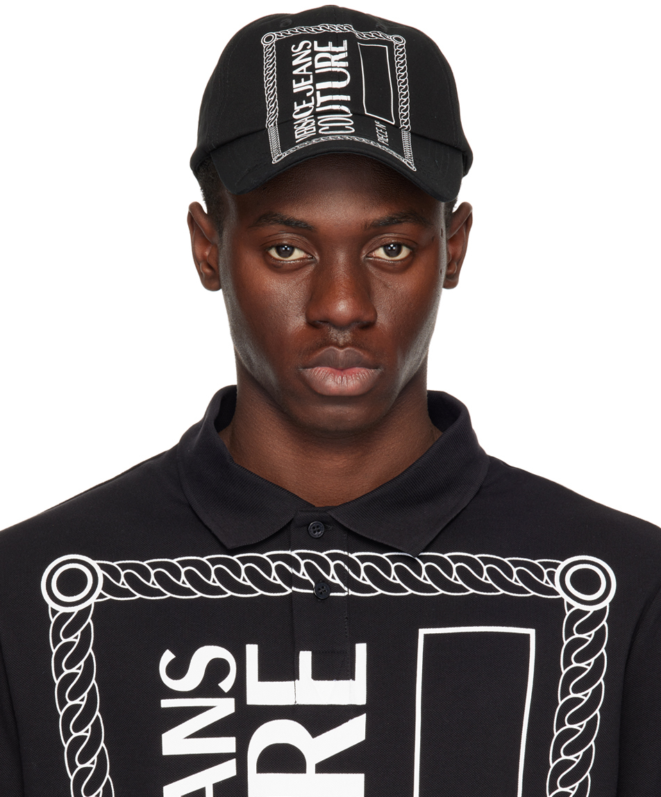 Versace Jeans Couture Black Piece Number Logo Baseball Cap In E899 Black