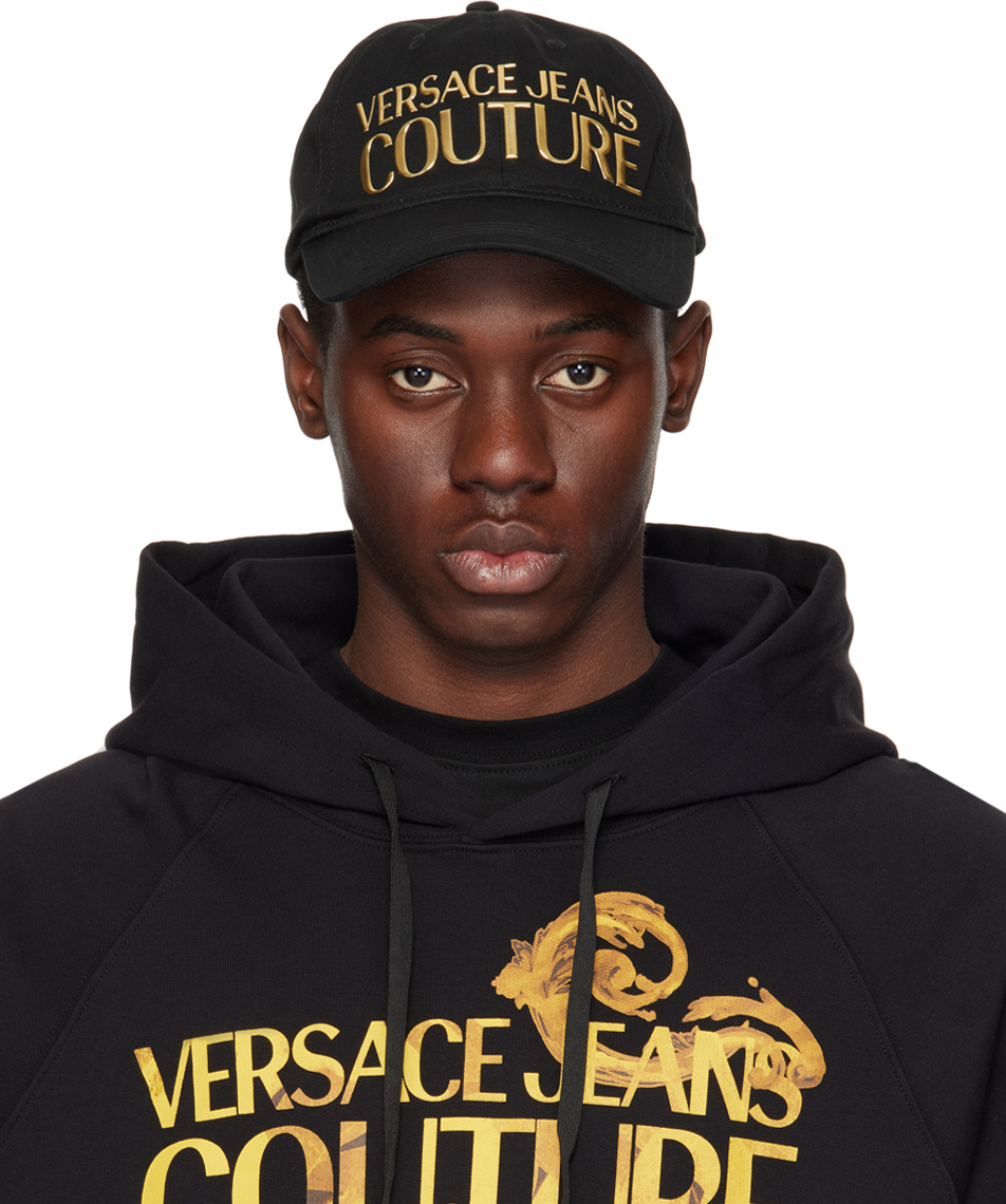 Versace Jeans Couture Black Logo Baseball Cap In Eg89 Black/gold
