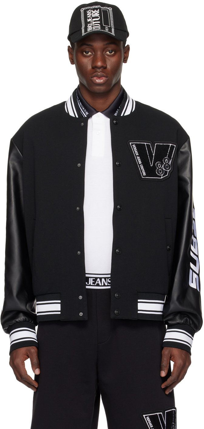 Versace Jeans Couture Logo-patch Cotton Bomber Jacket In Black