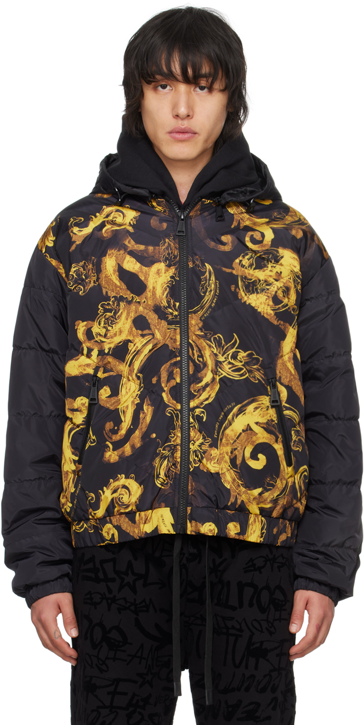 Versace Jeans Couture Black Watercolor Couture Down Jacket