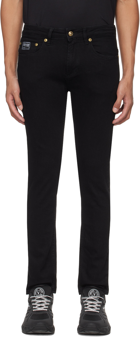 Versace Jeans Couture Black V-emblem Jeans In E909 Black Black