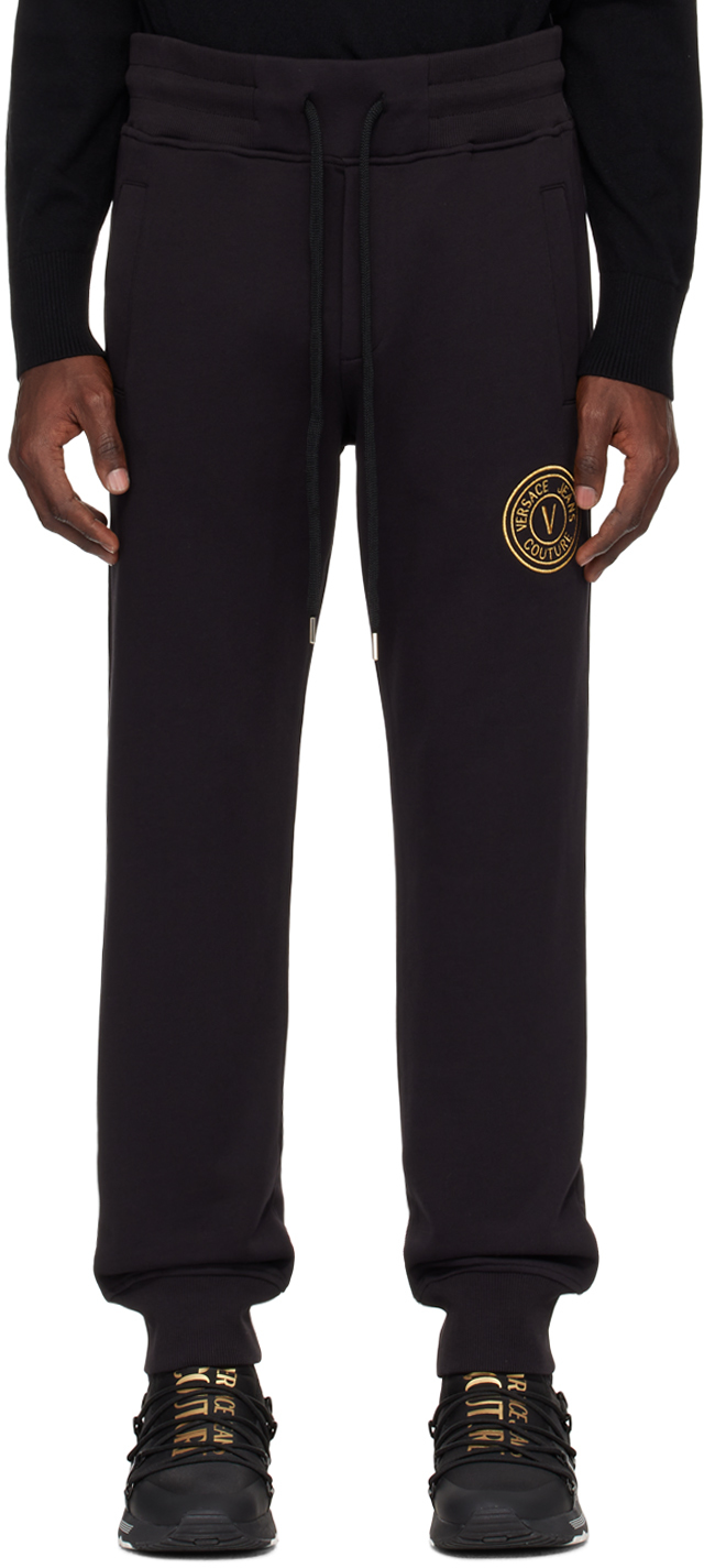 Versace Jeans Couture Black V-emblem Sweatpants In Eg89 Black/gold