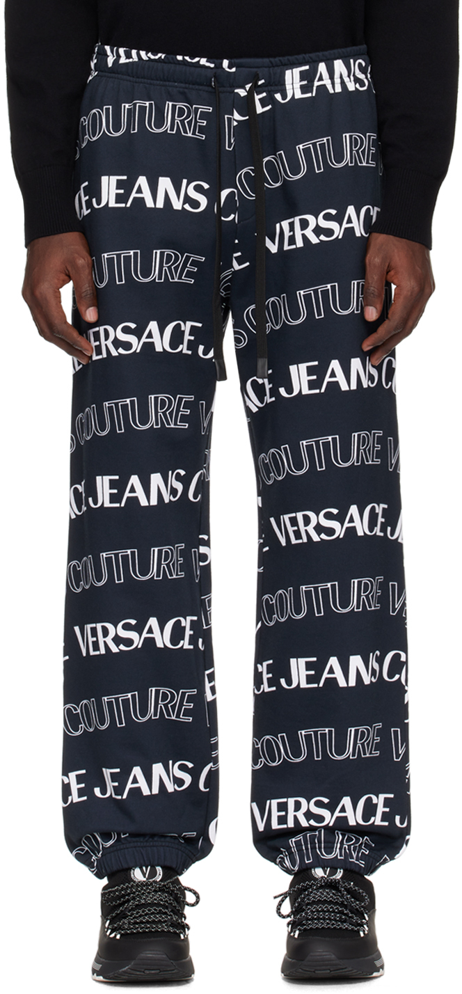 Versace Jeans Couture Black & White All Over Sweatpants In E899 Black