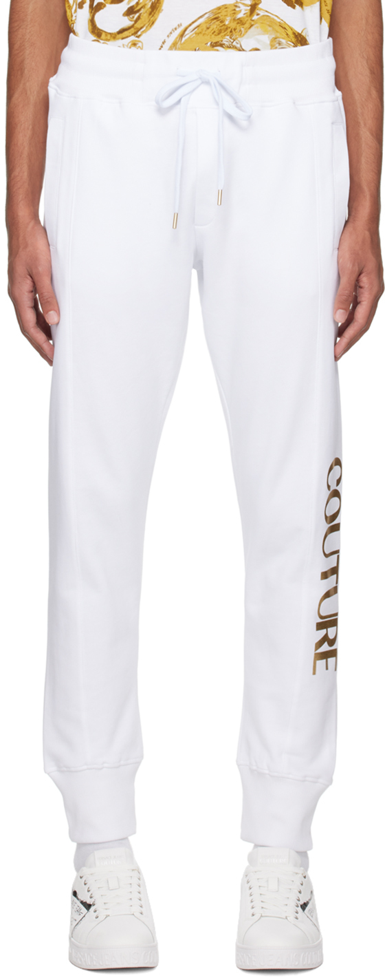 Versace Jeans Couture White Drawstring Sweatpants In Eg03 White/gold