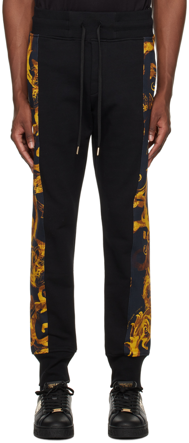 Shop Versace Jeans Couture Black Watercolour Couture Sweatpants In Eg89 Black/gold