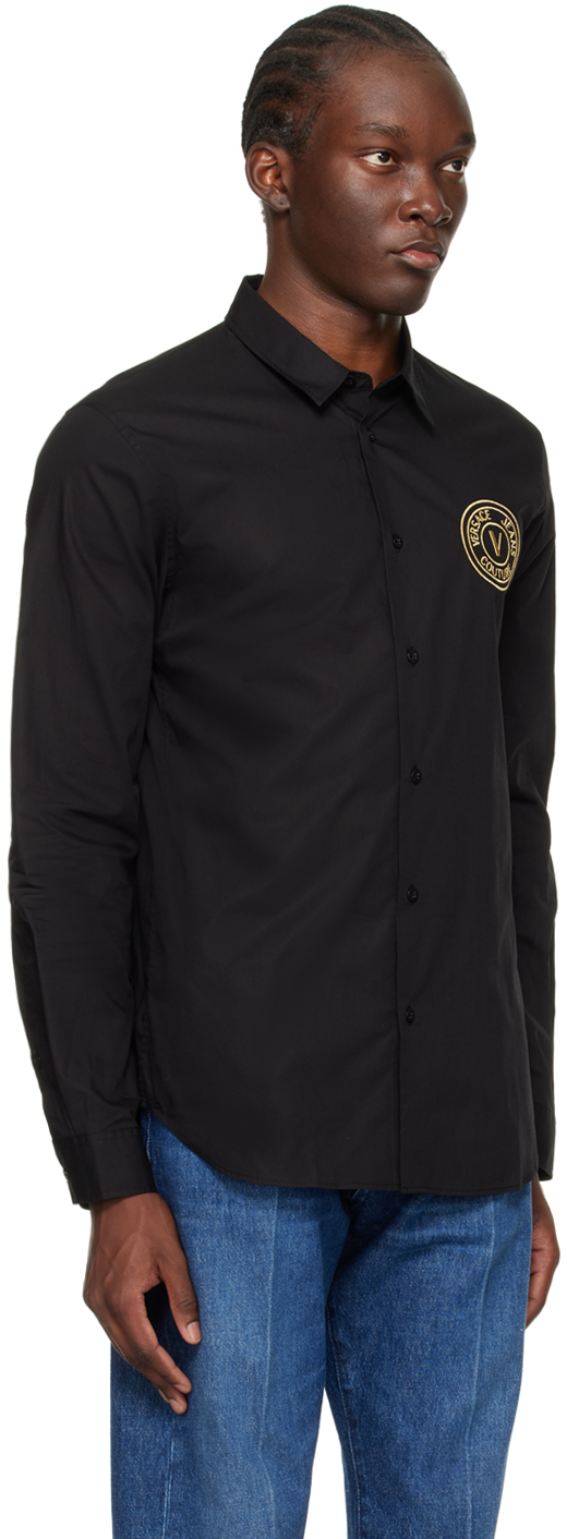 Shop Versace Jeans Couture Black V-emblem Shirt In Eg89 Black/gold