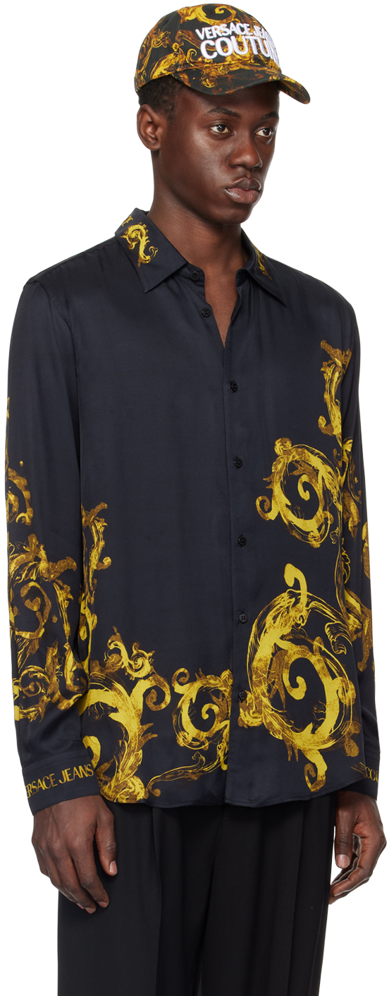 Shop Versace Jeans Couture Black Print Shirt In Eg89 Black/gold