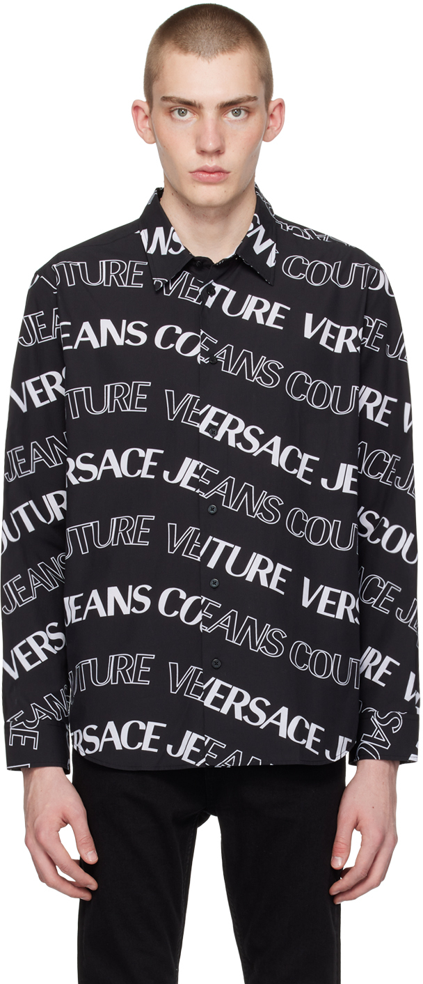 Versace Jeans Couture: ブラック Logowave シャツ | SSENSE 日本
