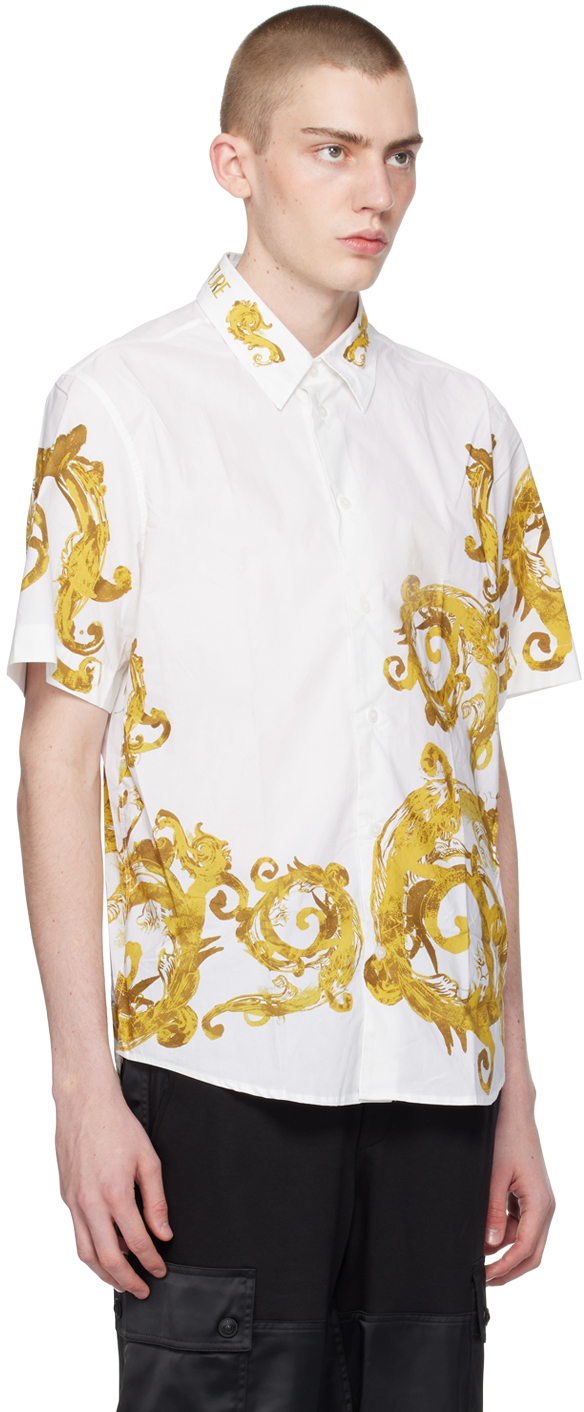 Shop Versace Jeans Couture White Watercolor Couture Shirt In Eg03 White/gold