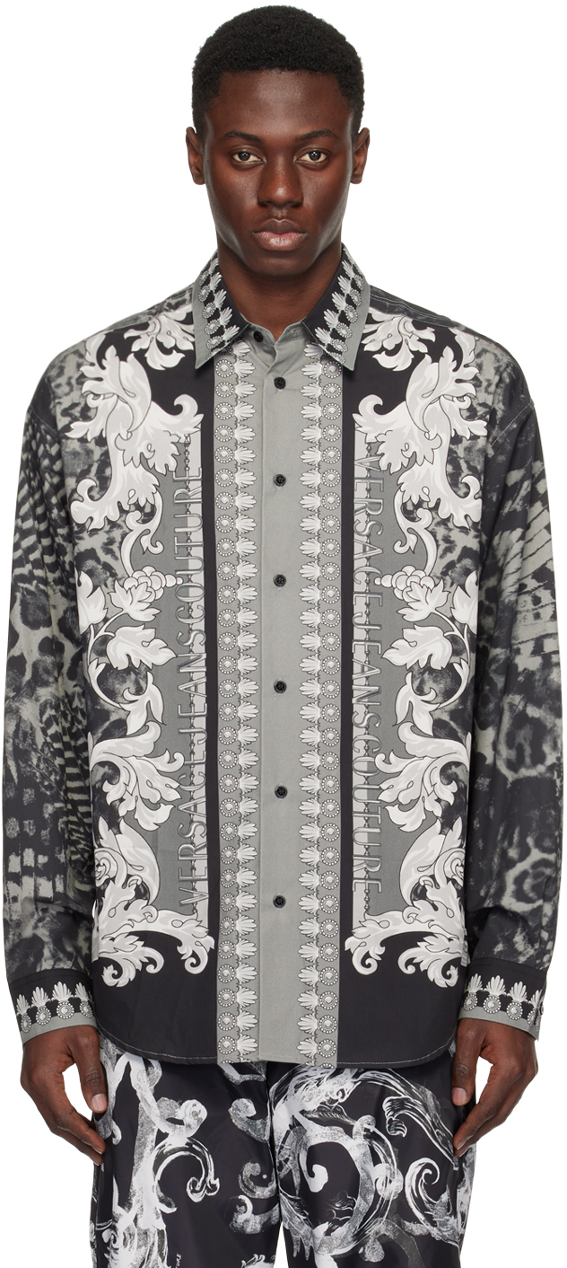 Shop Versace Jeans Couture Black & Gray Animalier Shirt In E899 Black