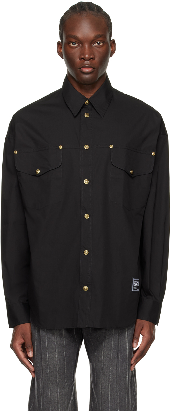 Shop Versace Jeans Couture Black Patch Shirt In E899 Black