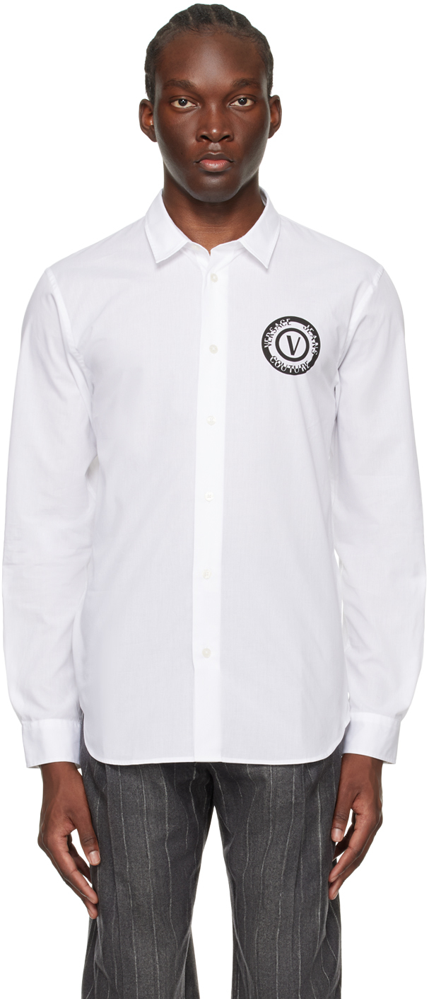 Shop Versace Jeans Couture White V-emblem Shirt In E003 White