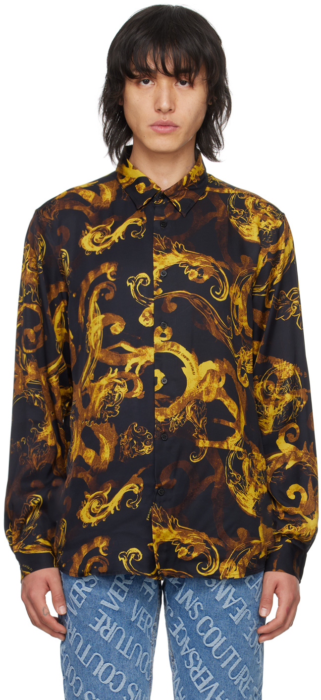 Versace Jeans Couture Black Watercolor Couture Shirt In Eg89 Black/gold