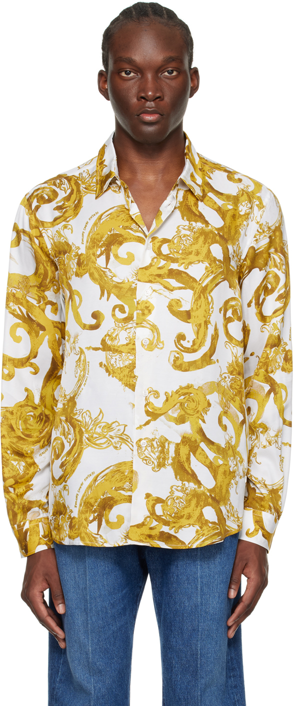 Versace Jeans Couture White Watercolour Shirt In Eg03 White/gold