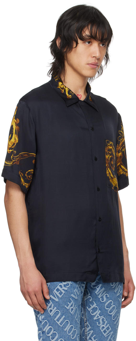 Shop Versace Jeans Couture Black Watercolor Couture Shirt In Eg89 Black/gold