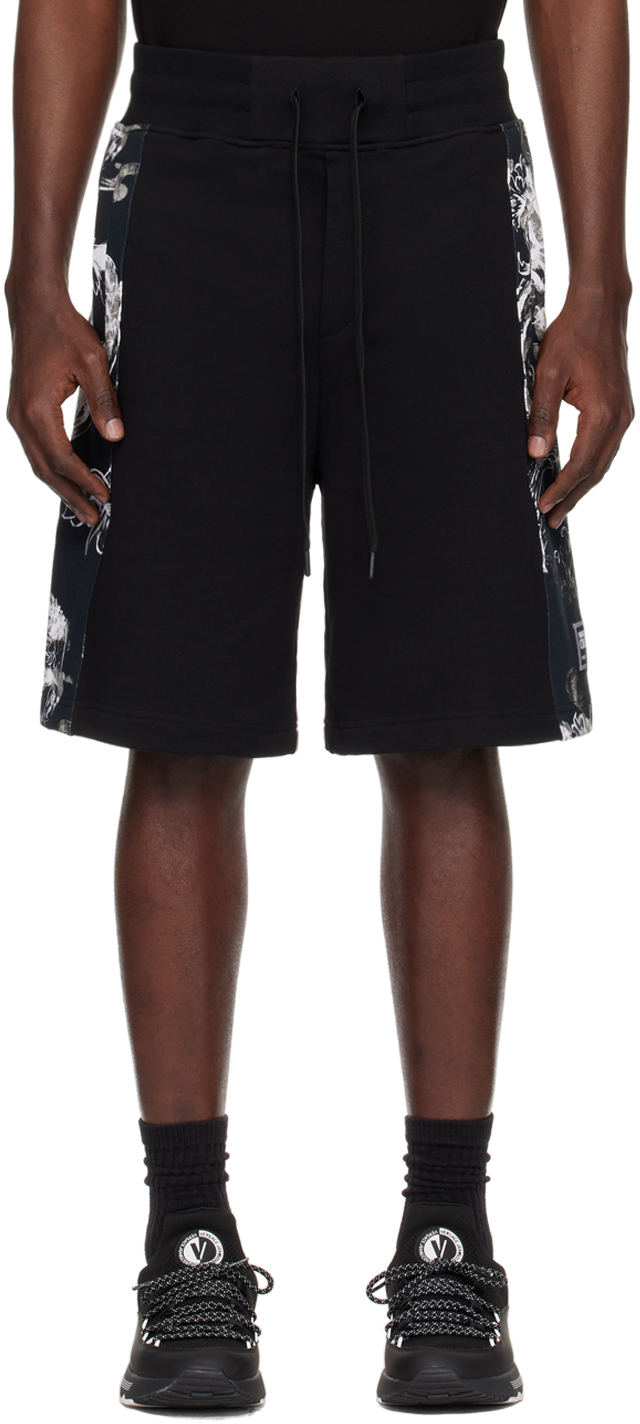 Versace Jeans Couture Black & Gray Watercolor Couture Shorts In E899 Black