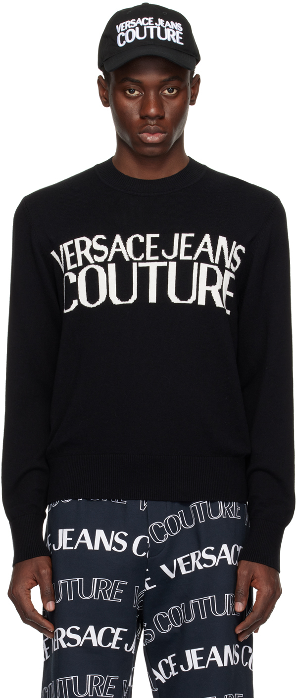 Shop Versace Jeans Couture Black & White Intarsia Sweater In Ea0e Black / White