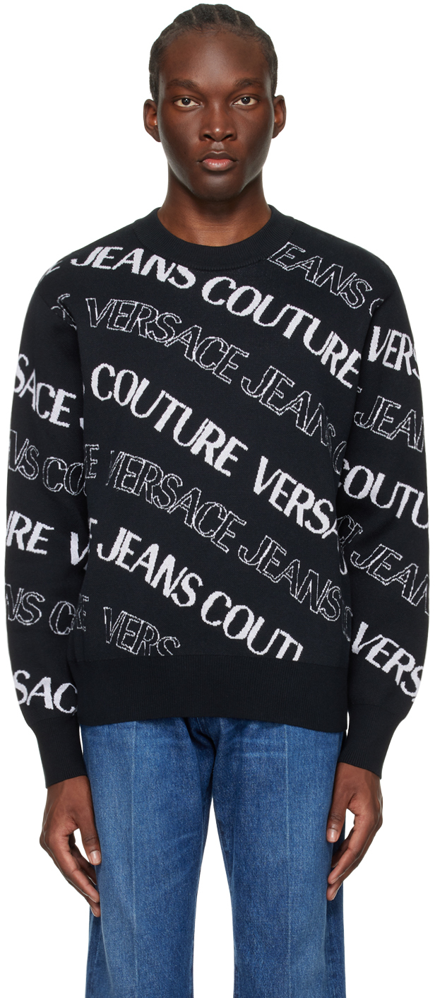 Versace Jeans Couture Black Wave Sweater In E899 Black