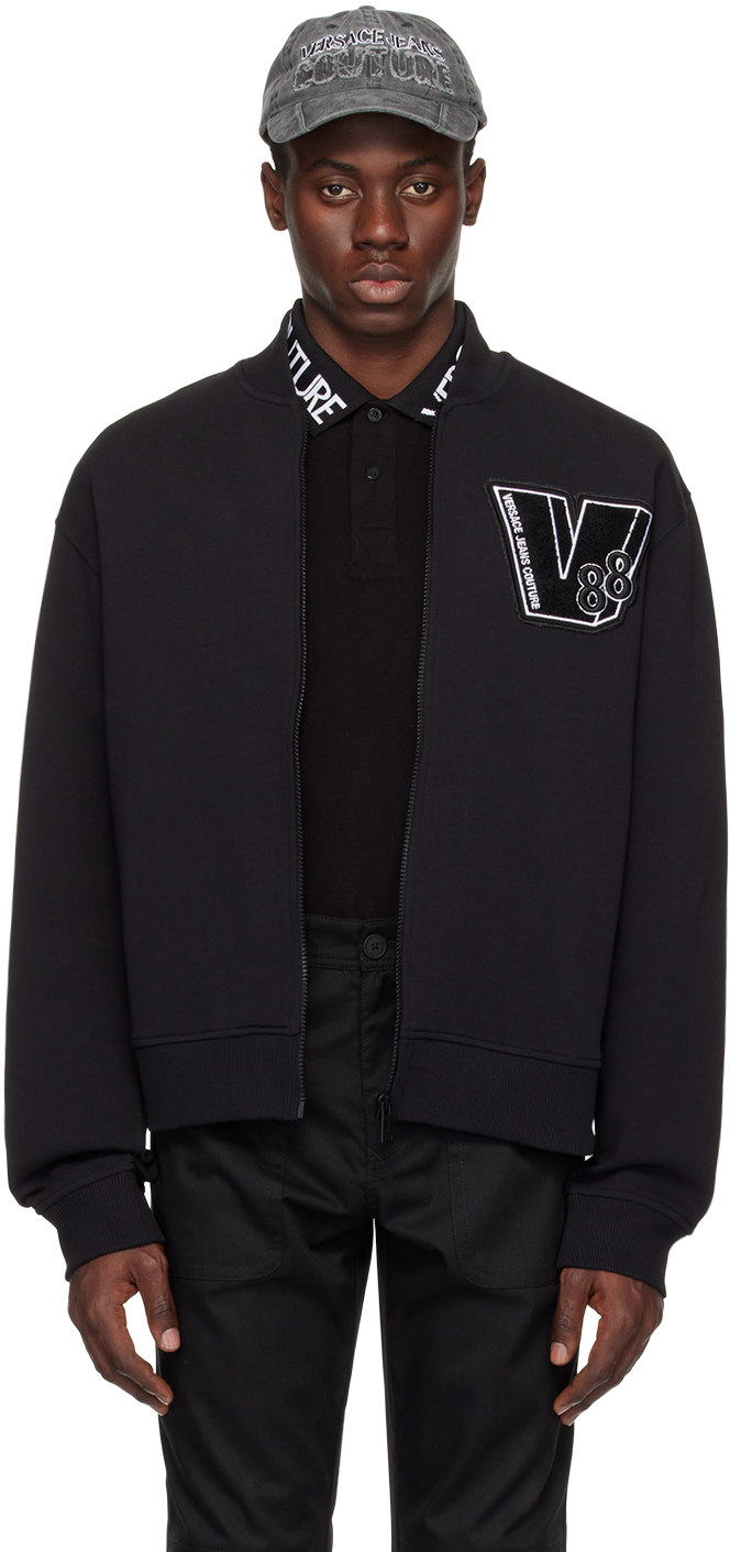 Versace Jeans Couture Black Patch Bomber Jacket In E899 Black