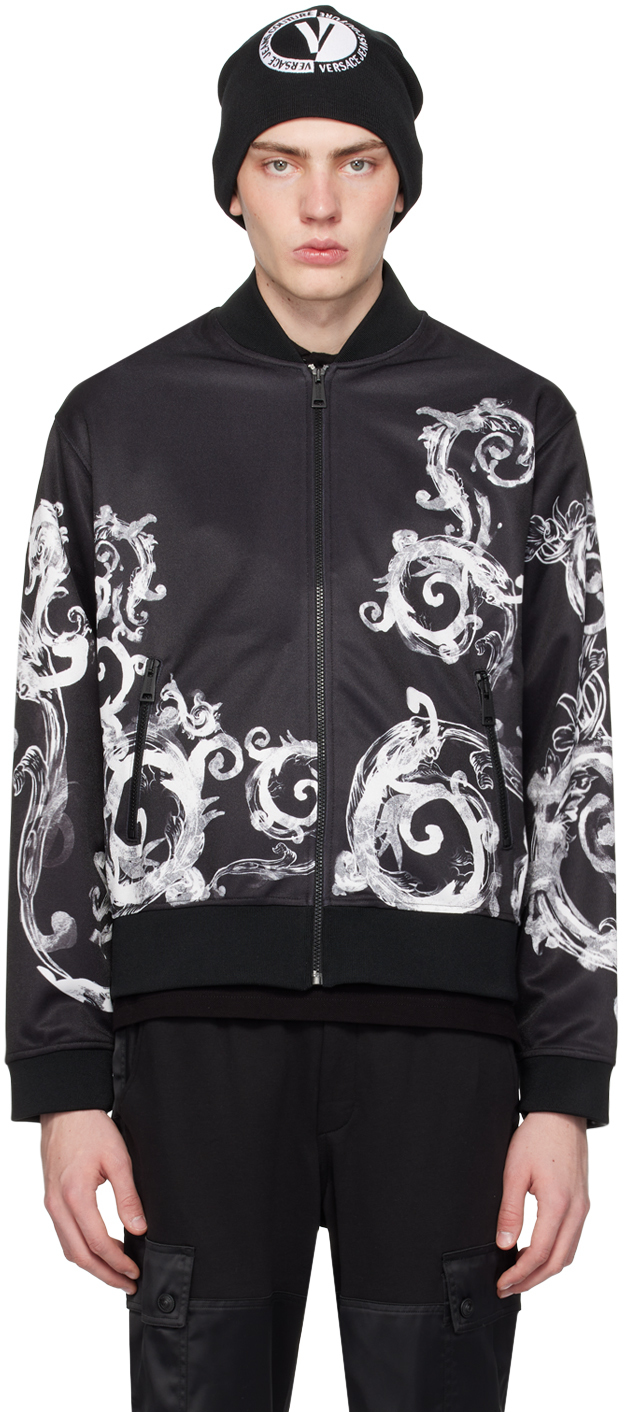 Shop Versace Jeans Couture Black Watercolor Couture Bomber Jacket In E899 Black