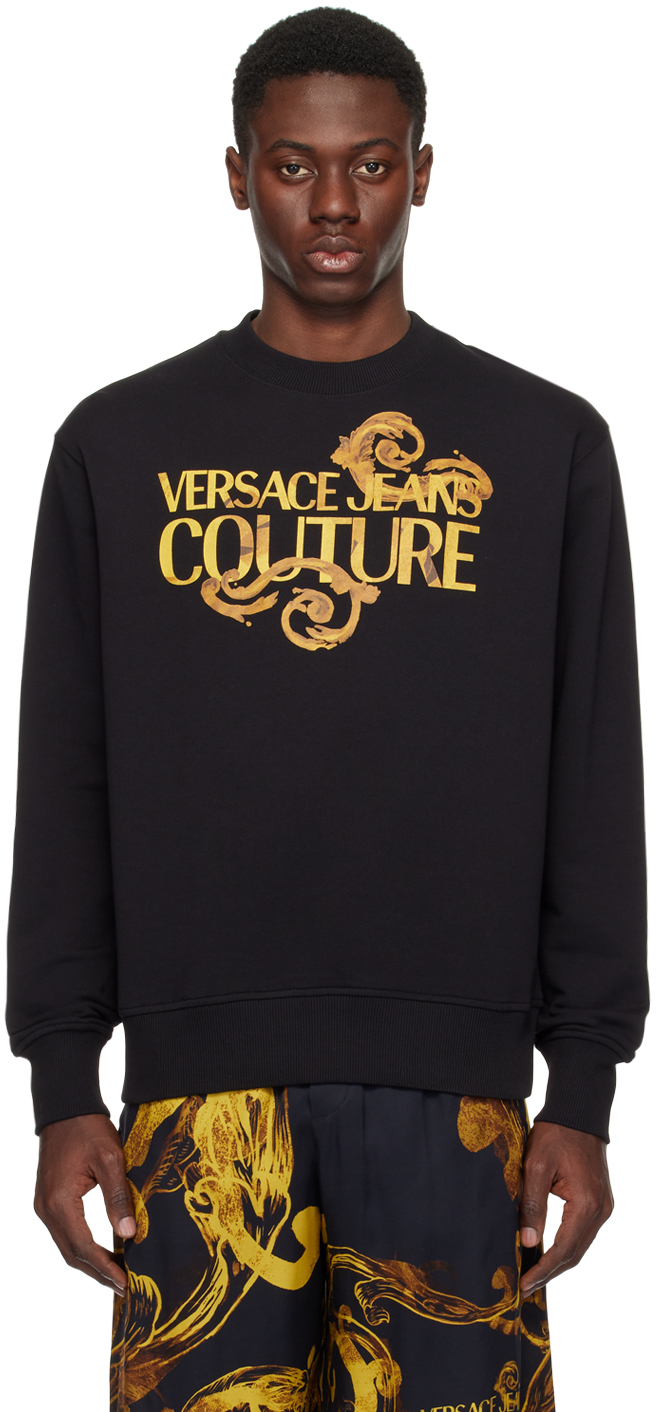 Versace Jeans Couture Black Watercolor Couture Sweatshirt In Eg89 Black/gold