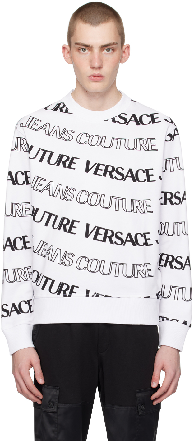 Versace Jeans Couture Logowave-print Cotton Sweatshirt In E003 White