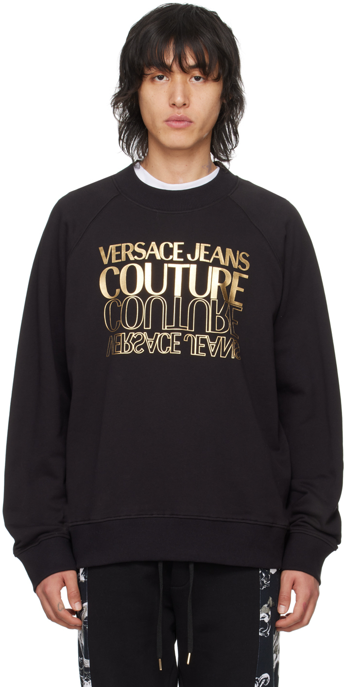 Versace Jeans Couture Black Upside Down Sweatshirt In Eg89 Black/gold