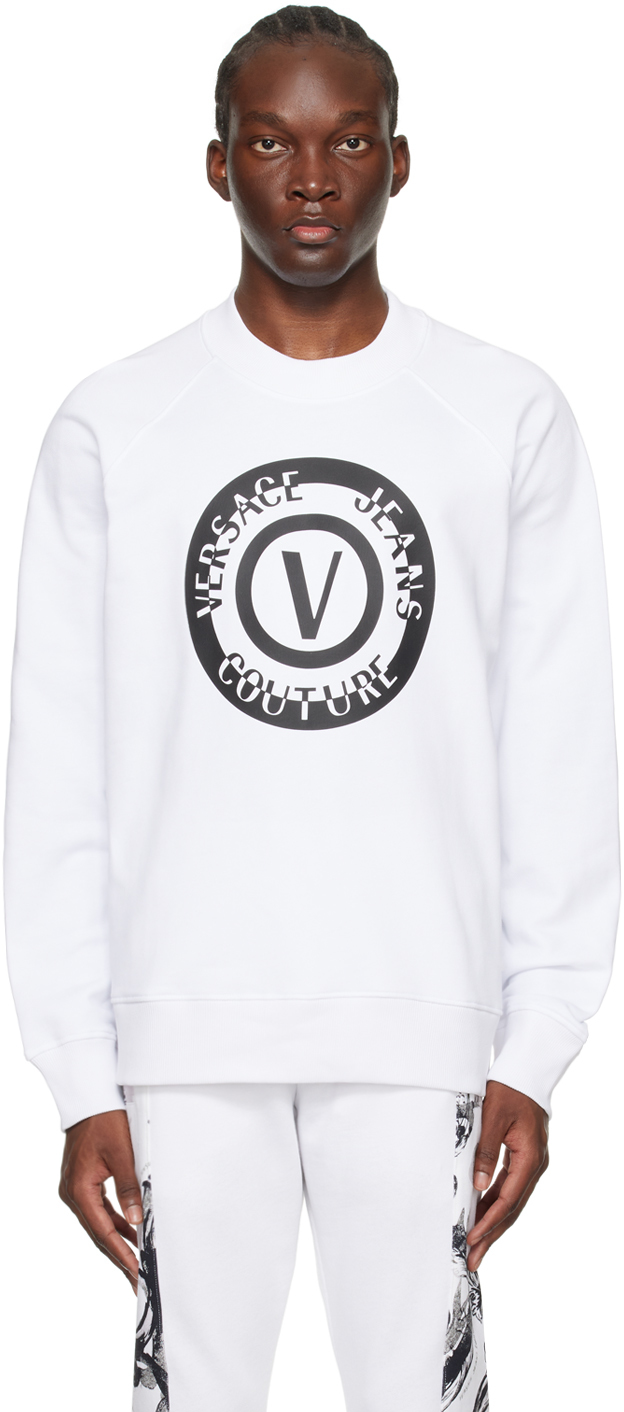 Versace Jeans Couture White V-emblem Sweatshirt In E003 White