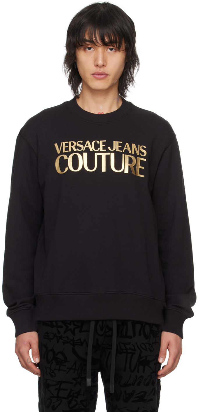 Shop Versace Jeans Couture Black Glittered Sweatshirt In Eg89 Black/gold