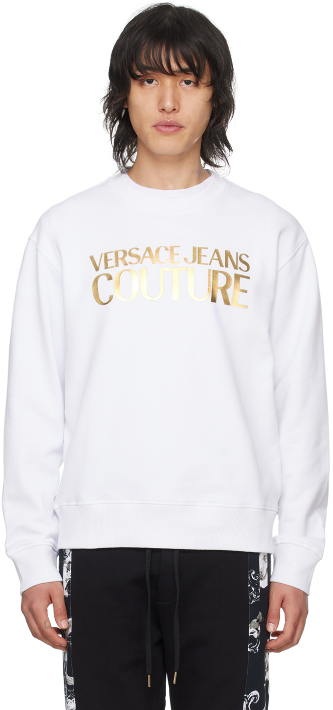 Versace Jeans Couture White Glittered Sweatshirt In Eg03 White/gold