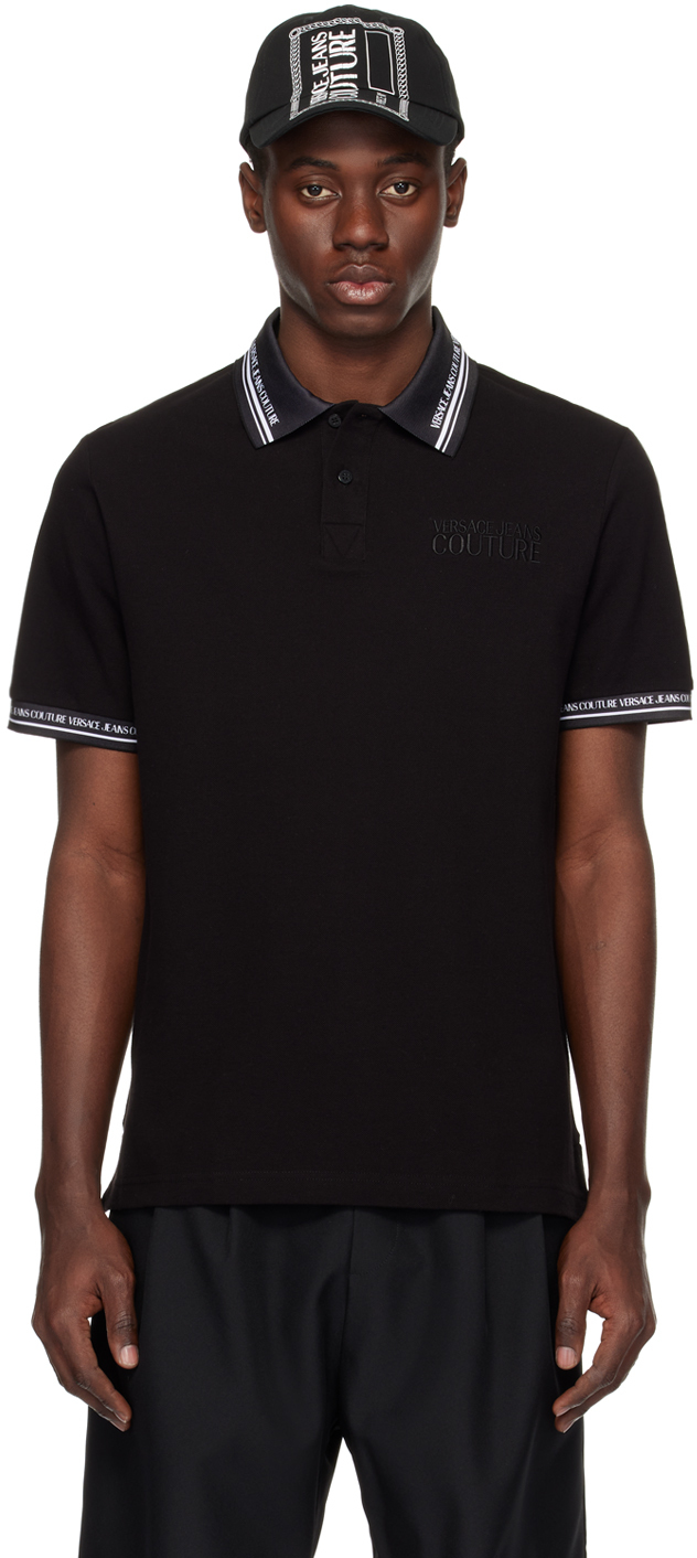 Versace Jeans Couture Black Printed Polo In E899 Black