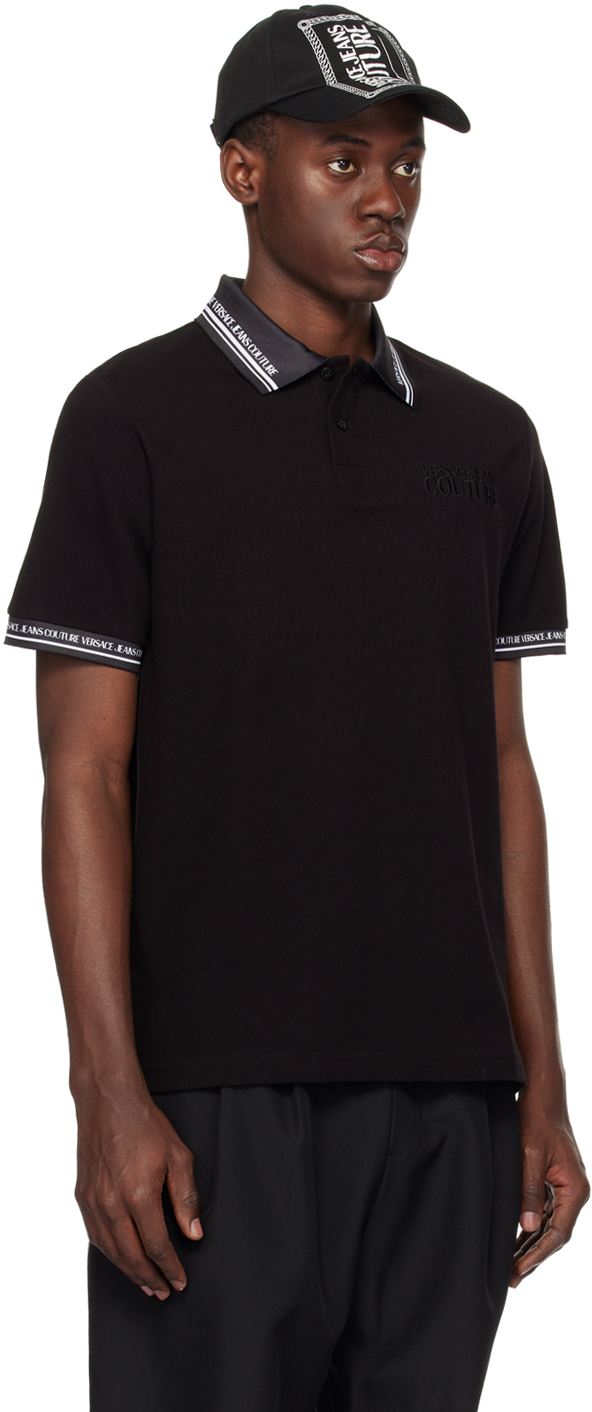 VERSACE JEANS COUTURE BLACK PRINTED POLO 