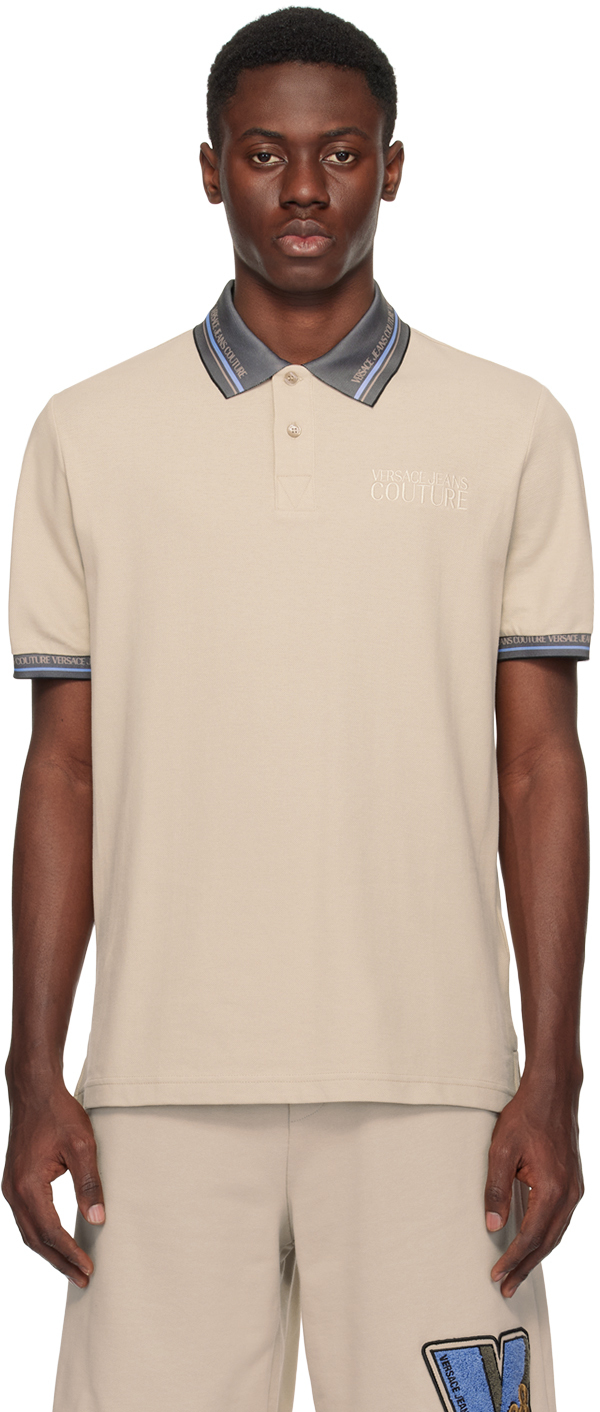 Shop Versace Jeans Couture Beige Printed Polo In E750 Lark