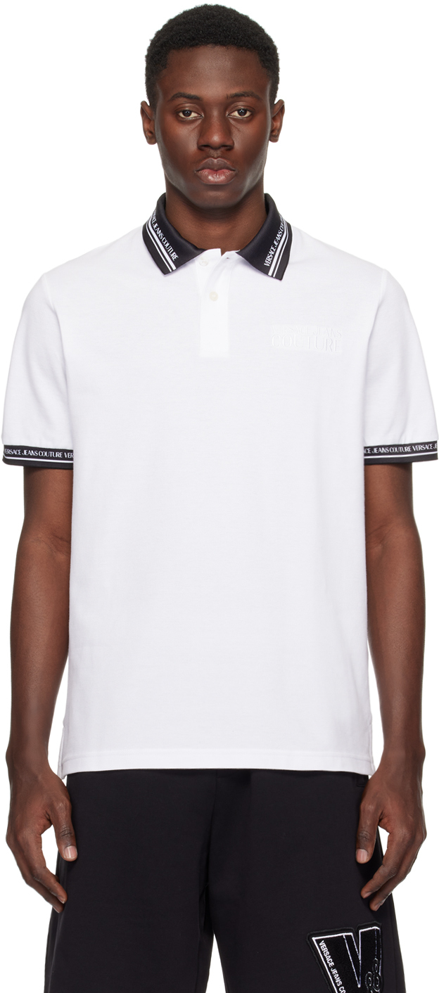Versace Jeans Couture White Printed Polo In E003 White