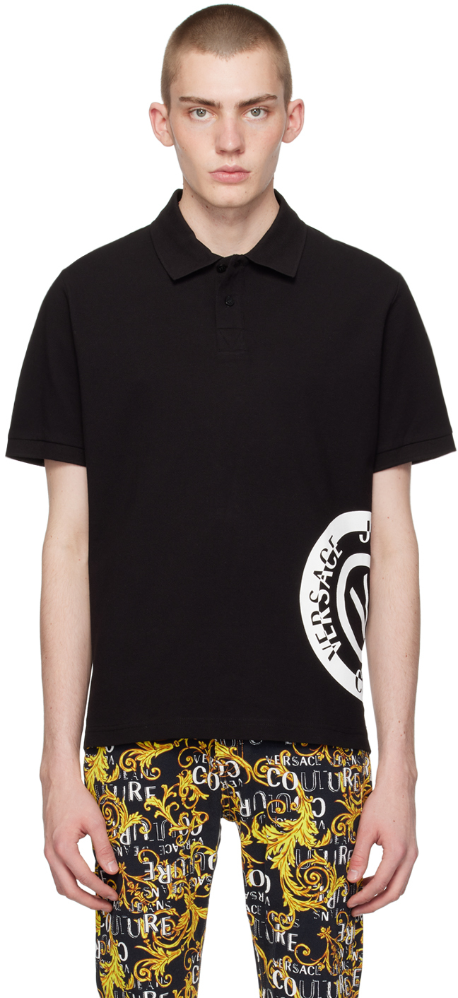 Shop Versace Jeans Couture Black V-emblem Polo In E899 Black