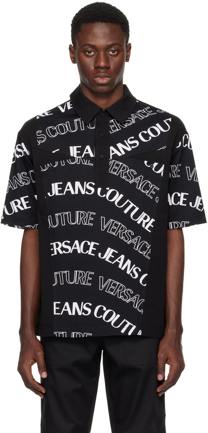Versace Jeans Couture Black Logowave Polo In E899 Black