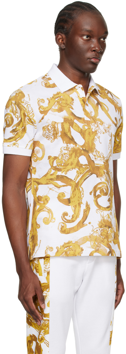 VERSACE JEANS COUTURE WHITE WATERCOLOUR COUTURE POLO 