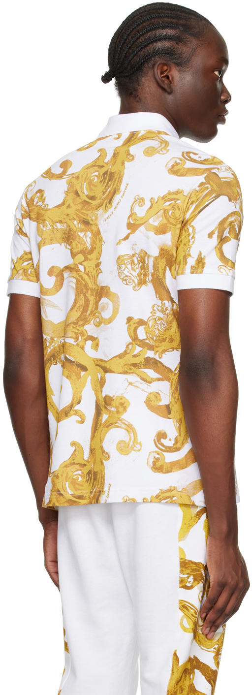 VERSACE JEANS COUTURE WHITE WATERCOLOUR COUTURE POLO 