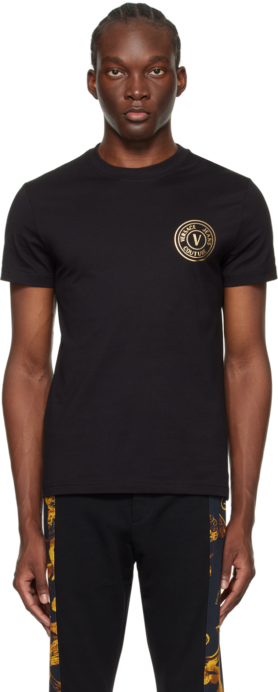 Shop Versace Jeans Couture Black V-emblem T-shirt In Eg89 Black/gold