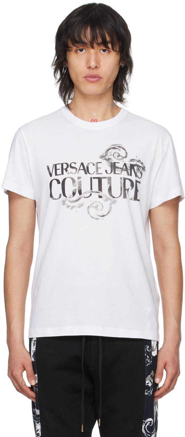 Versace Jeans Couture White Watercolor Couture T-shirt In E003 White