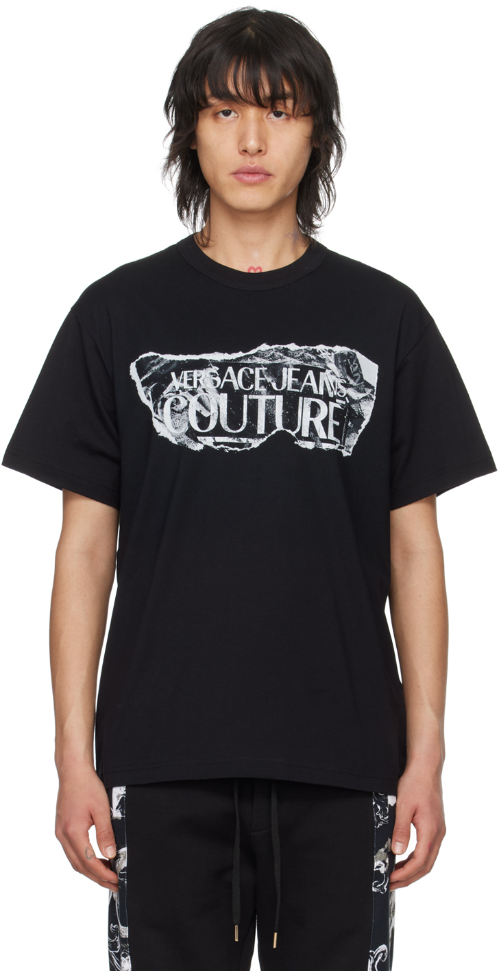 Shop Versace Jeans Couture Black Magazine T-shirt In E899 Black
