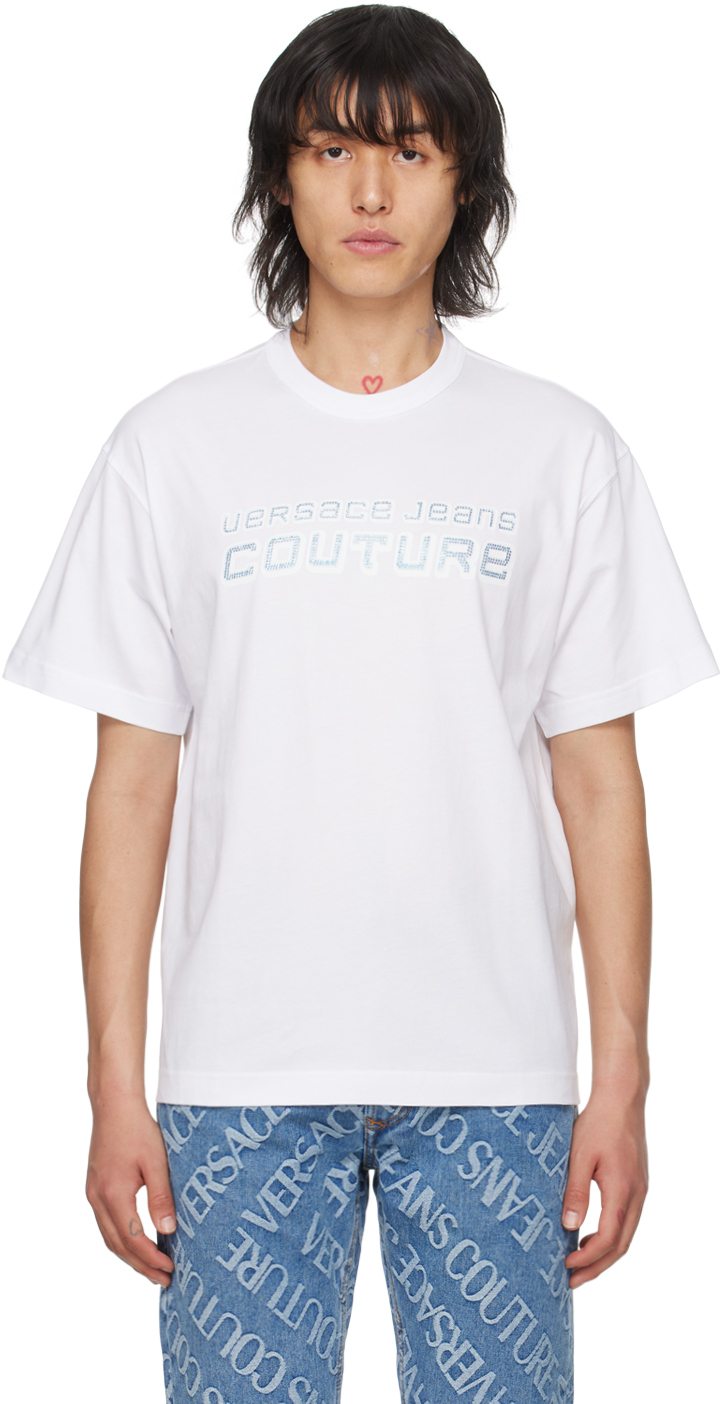 Versace Jeans Couture White Appliqué T-shirt In E003 White