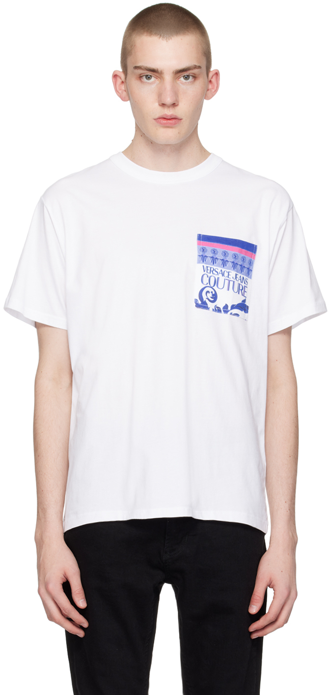 Shop Versace Jeans Couture White Printed T-shirt In E003 White