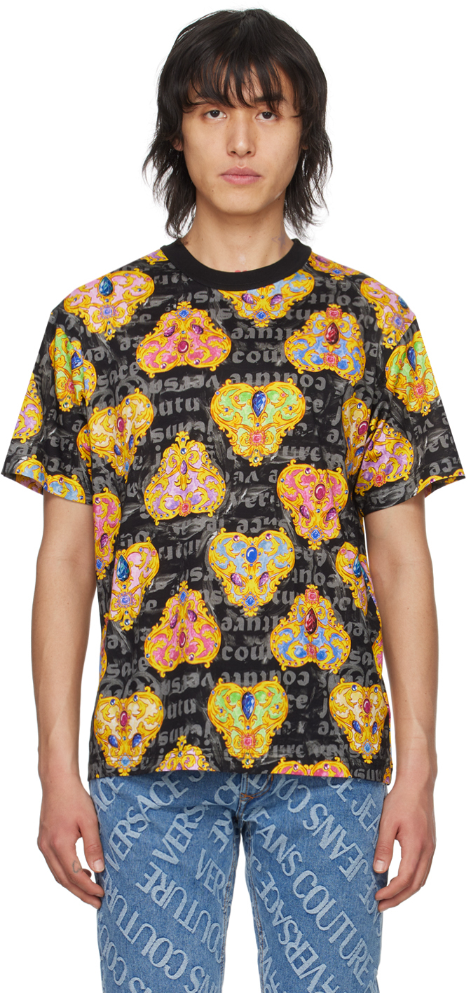 Versace Jeans Couture Black Printed T-shirt In Eg89 Black/gold