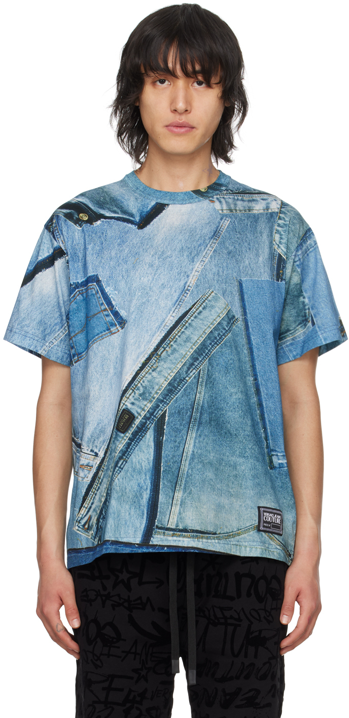 Versace Jeans Couture Blue Printed T-shirt In E261 Bonnie Light Bl