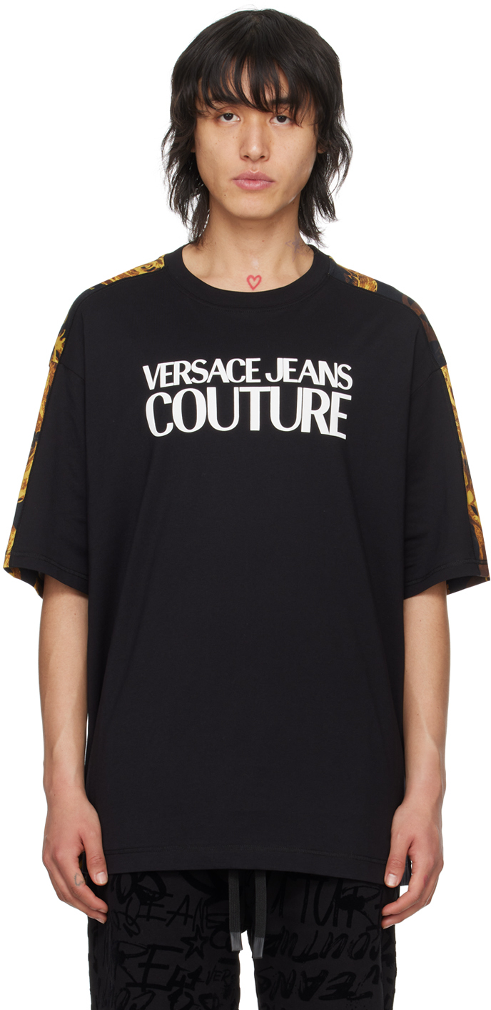 Versace Jeans Couture Black Watercolour Couture T-shirt In Eg89 Black/gold