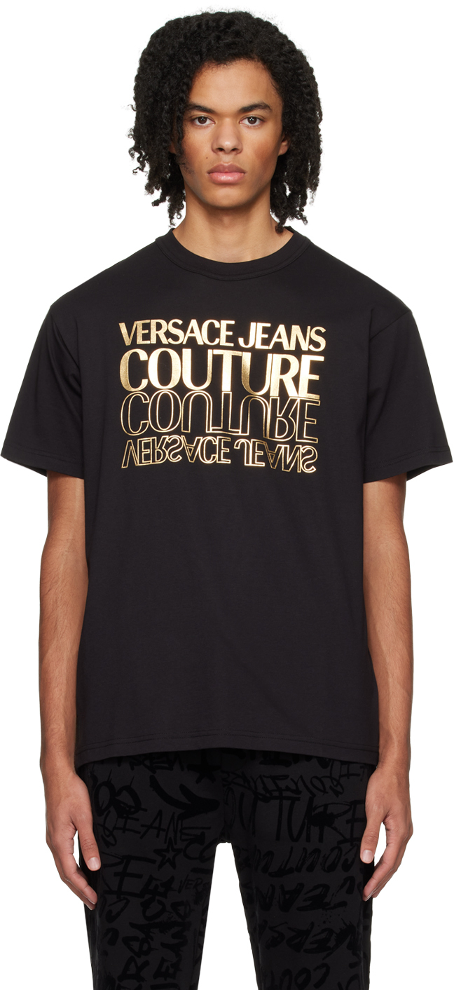 Versace Jeans Couture Black Bonded T-shirt In Eg89 Black/gold