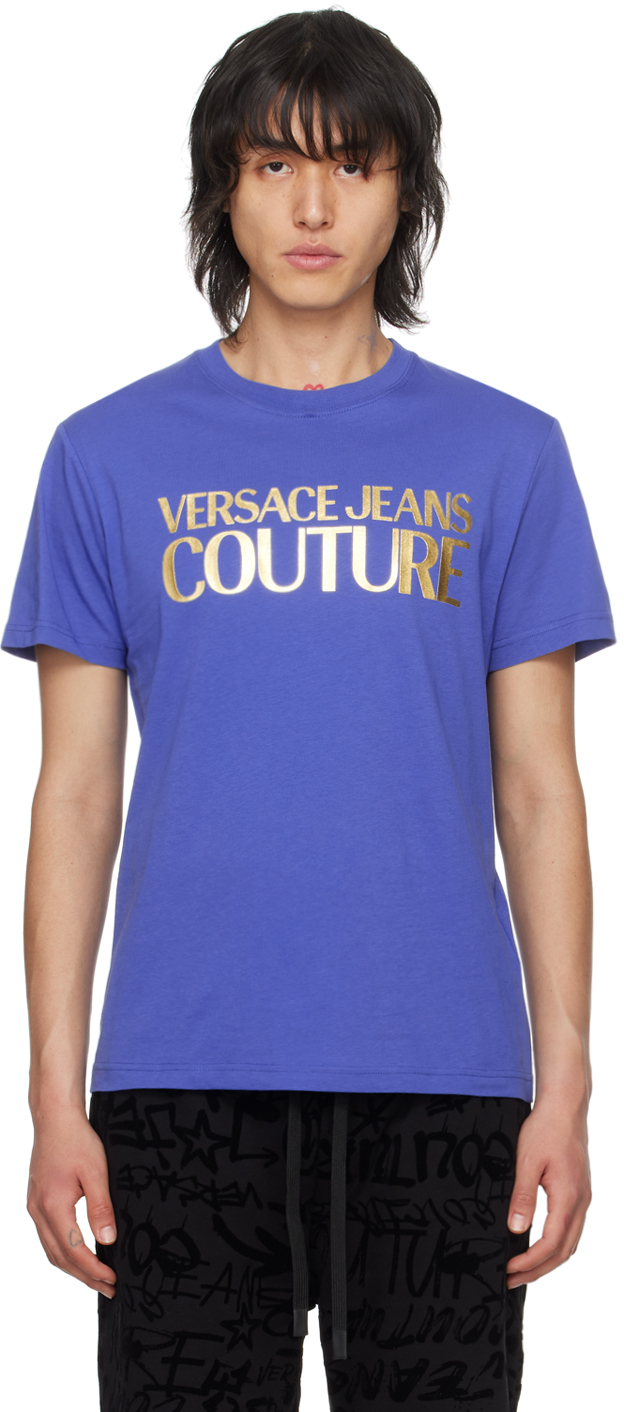Versace Jeans Couture: Blue Glittered T-Shirt | SSENSE